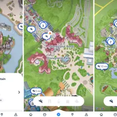 Mapy Disneyland Paris pokazują rozległą powierzchnię parku, atrakcje i hotele.