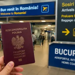 Paszport Polski w ręce na lotnisku w Bukareszcie. Czy do Rumunii potrzebny jest paszport? Tak, dla obywateli spoza UE.