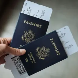 Dwa paszporty i bilety lotnicze w dłoni. Czy do Holandii potrzebny jest paszport? Tak, jeśli podróżujesz spoza strefy Schengen.