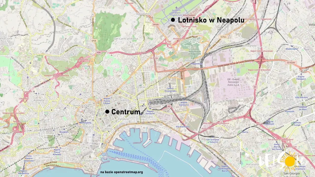 Mapa Neapolu z zaznaczonym lotniskiem i centrum. Planujesz pompeje wycieczka samolotem? To Twój punkt startowy!